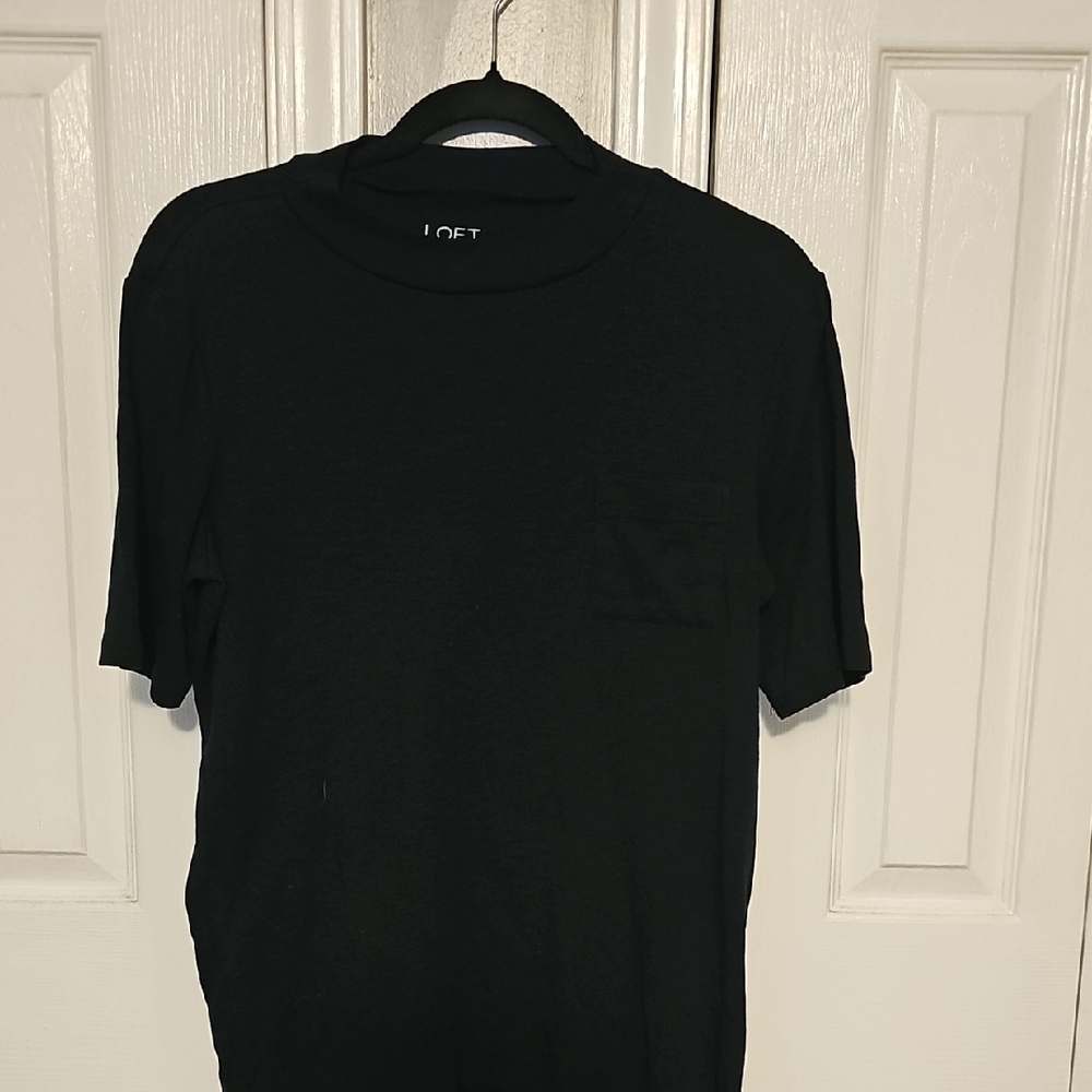 LOFT Black Short Sleeve Tee Classic Crew Neck